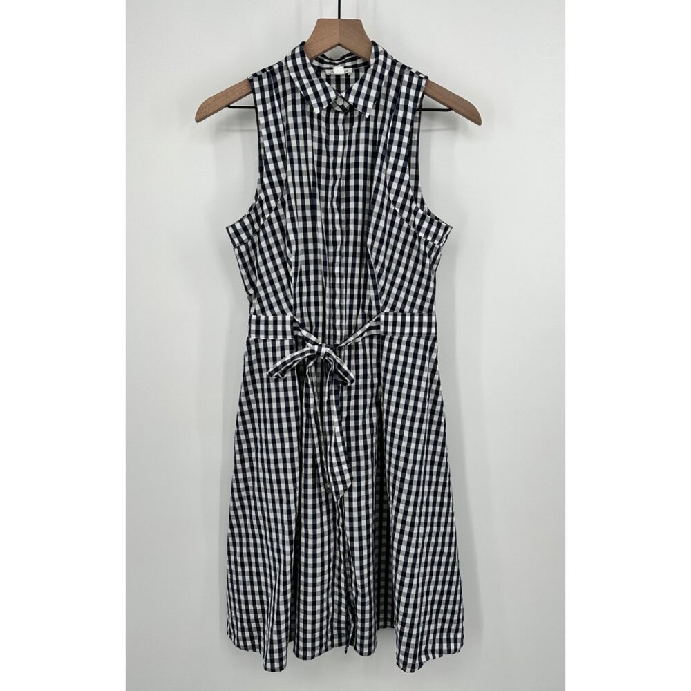 Westport Shirt Dress Women 4 Navy Gingham Button Front Sleeveless Tie Waist